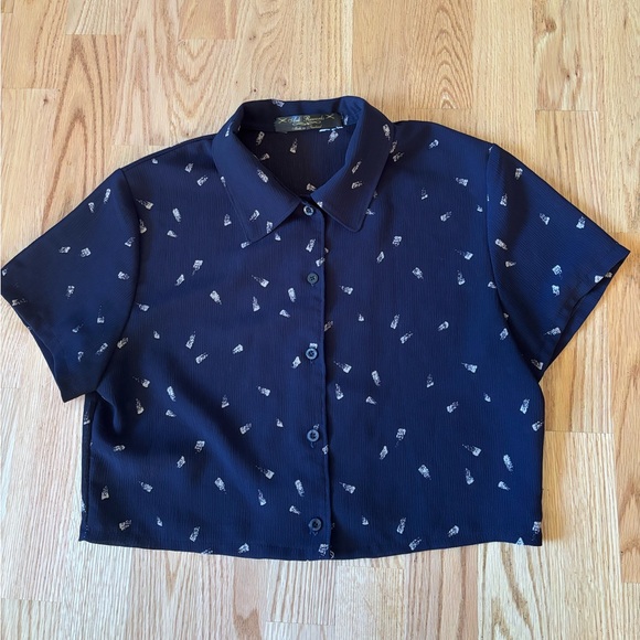 Vintage Ark Reworks Navy Patterned Blouse - Picture 2 of 4
